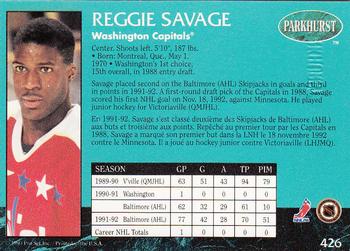 1992-93 Parkhurst - Emerald Ice #426 Reggie Savage Back