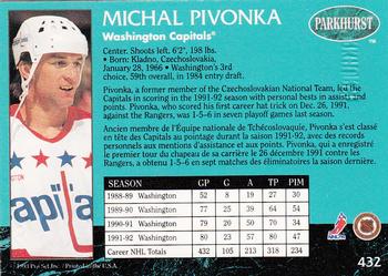 1992-93 Parkhurst - Emerald Ice #432 Michal Pivonka Back