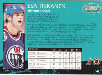 1992-93 Parkhurst - Emerald Ice #46 Esa Tikkanen Back