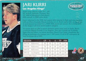 1992-93 Parkhurst - Emerald Ice #67 Jari Kurri Back