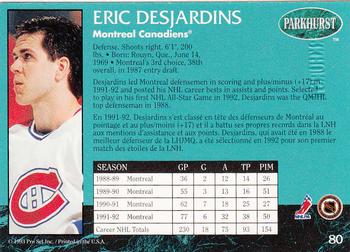 1992-93 Parkhurst - Emerald Ice #80 Eric Desjardins Back