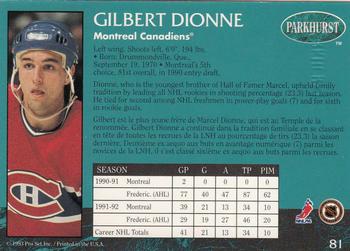 1992-93 Parkhurst - Emerald Ice #81 Gilbert Dionne Back