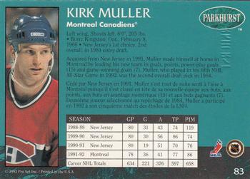 1992-93 Parkhurst - Emerald Ice #83 Kirk Muller Back