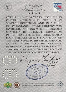 1999 Upper Deck Wayne Gretzky Living Legend - Goodwill Ambassador #GW8 Wayne Gretzky Back