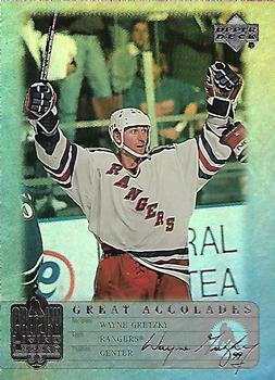 1999 Upper Deck Wayne Gretzky Living Legend - Great Accolades #GA2 Most Career Goals including Playoffs: 1,016 Front