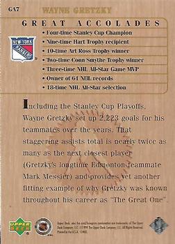 1999 Upper Deck Wayne Gretzky Living Legend - Great Accolades #GA7 Most Career Assists including Playoffs: 2,223 Back