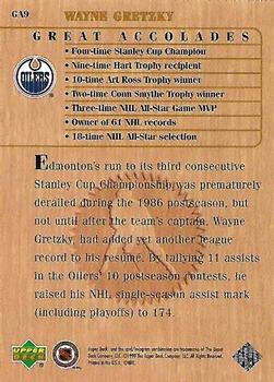 1999 Upper Deck Wayne Gretzky Living Legend - Great Accolades #GA9 Most Assists One Season including Playoffs: 174 Back
