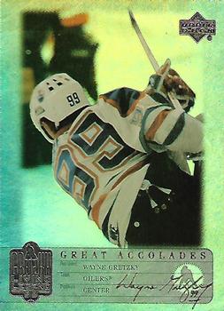 1999 Upper Deck Wayne Gretzky Living Legend - Great Accolades #GA16 Highest Season Goals-per-Game Average: 1:18 Front
