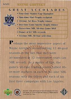 1999 Upper Deck Wayne Gretzky Living Legend - Great Accolades #GA21 Most Consecutive 40-or-more Goal Seasons: 12 Back