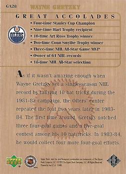 1999 Upper Deck Wayne Gretzky Living Legend - Great Accolades #GA28 Most Three-or-more Goal Games One Season: 10 Back