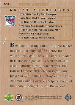 1999 Upper Deck Wayne Gretzky Living Legend - Great Accolades #GA33 Most Career Playoff Assists: 260 Back