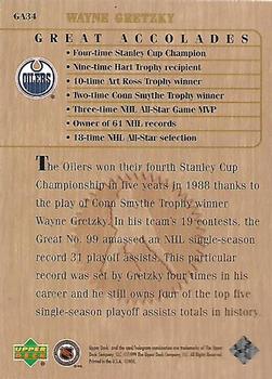 1999 Upper Deck Wayne Gretzky Living Legend - Great Accolades #GA34 Most Assists One Playoff Season: 31 Back