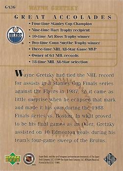 1999 Upper Deck Wayne Gretzky Living Legend - Great Accolades #GA36 Most Assists in Stanley Cup Finals: 10 Back