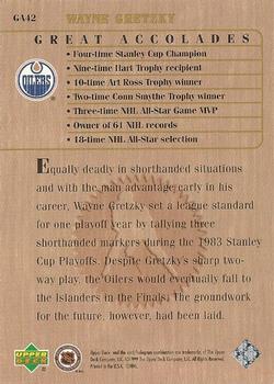 1999 Upper Deck Wayne Gretzky Living Legend - Great Accolades #GA42 Most Shorthanded Goals One Playoff Season: 3 Back