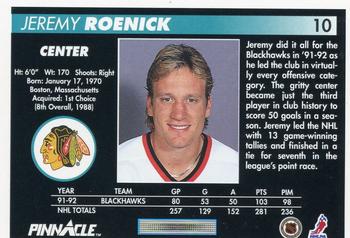 1992-93 Pinnacle #10 Jeremy Roenick Back