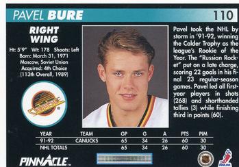 1992-93 Pinnacle #110 Pavel Bure Back