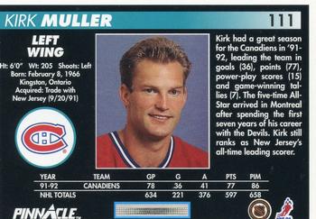 1992-93 Pinnacle #111 Kirk Muller Back