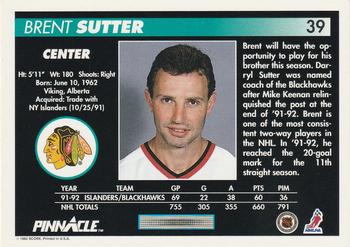 1992-93 Pinnacle #39 Brent Sutter Back
