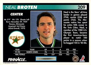 1992-93 Pinnacle #209 Neal Broten Back