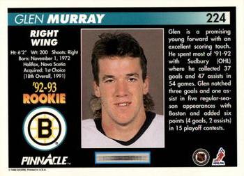 1992-93 Pinnacle #224 Glen Murray Back