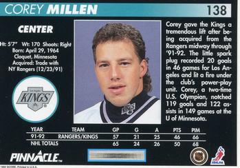 1992-93 Pinnacle #138 Corey Millen Back