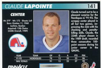 1992-93 Pinnacle #141 Claude Lapointe Back