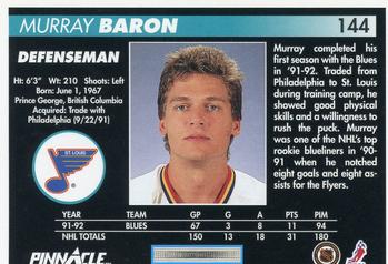 1992-93 Pinnacle #144 Murray Baron Back