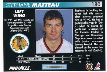 1992-93 Pinnacle #180 Stephane Matteau Back