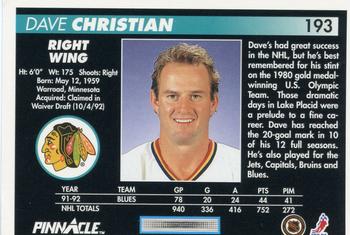 1992-93 Pinnacle #193 Dave Christian Back