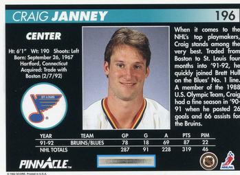 1992-93 Pinnacle #196 Craig Janney Back