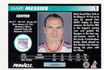 1992-93 Pinnacle #1 Mark Messier Back