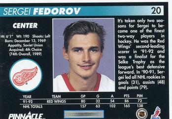 1992-93 Pinnacle #20 Sergei Fedorov Back