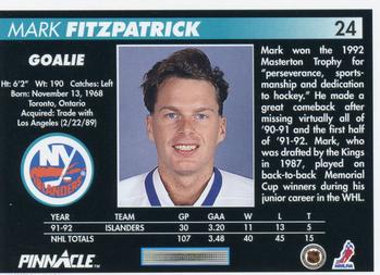 1992-93 Pinnacle #24 Mark Fitzpatrick Back