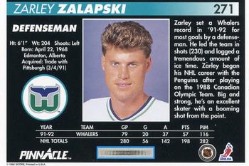 1992-93 Pinnacle #271 Zarley Zalapski Back