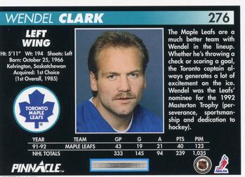 1992-93 Pinnacle #276 Wendel Clark Back