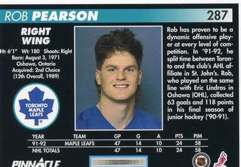 1992-93 Pinnacle #287 Rob Pearson Back