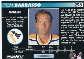 1992-93 Pinnacle #298 Tom Barrasso Back