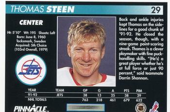 1992-93 Pinnacle #29 Thomas Steen Back