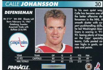 1992-93 Pinnacle #30 Calle Johansson Back