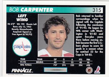 1992-93 Pinnacle #315 Bob Carpenter Back