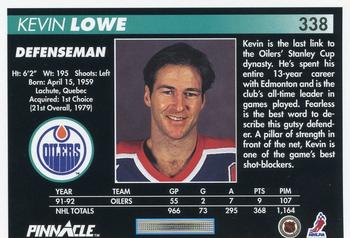 1992-93 Pinnacle #338 Kevin Lowe Back