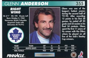 1992-93 Pinnacle #355 Glenn Anderson Back
