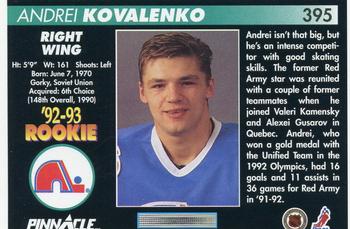 1992-93 Pinnacle #395 Andrei Kovalenko Back