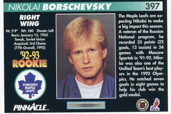 1992-93 Pinnacle #397 Nikolai Borschevsky Back
