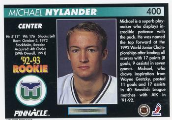 1992-93 Pinnacle #400 Michael Nylander Back
