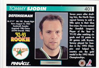 1992-93 Pinnacle #401 Tommy Sjodin Back