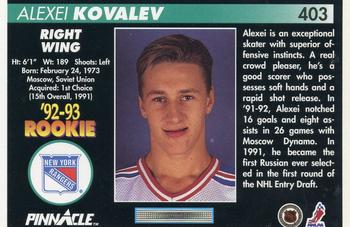 1992-93 Pinnacle #403 Alexei Kovalev Back