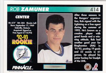 1992-93 Pinnacle #414 Rob Zamuner Back