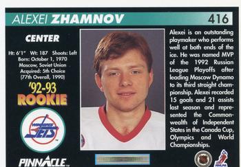 1992-93 Pinnacle #416 Alexei Zhamnov Back