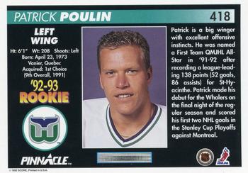 1992-93 Pinnacle #418 Patrick Poulin Back